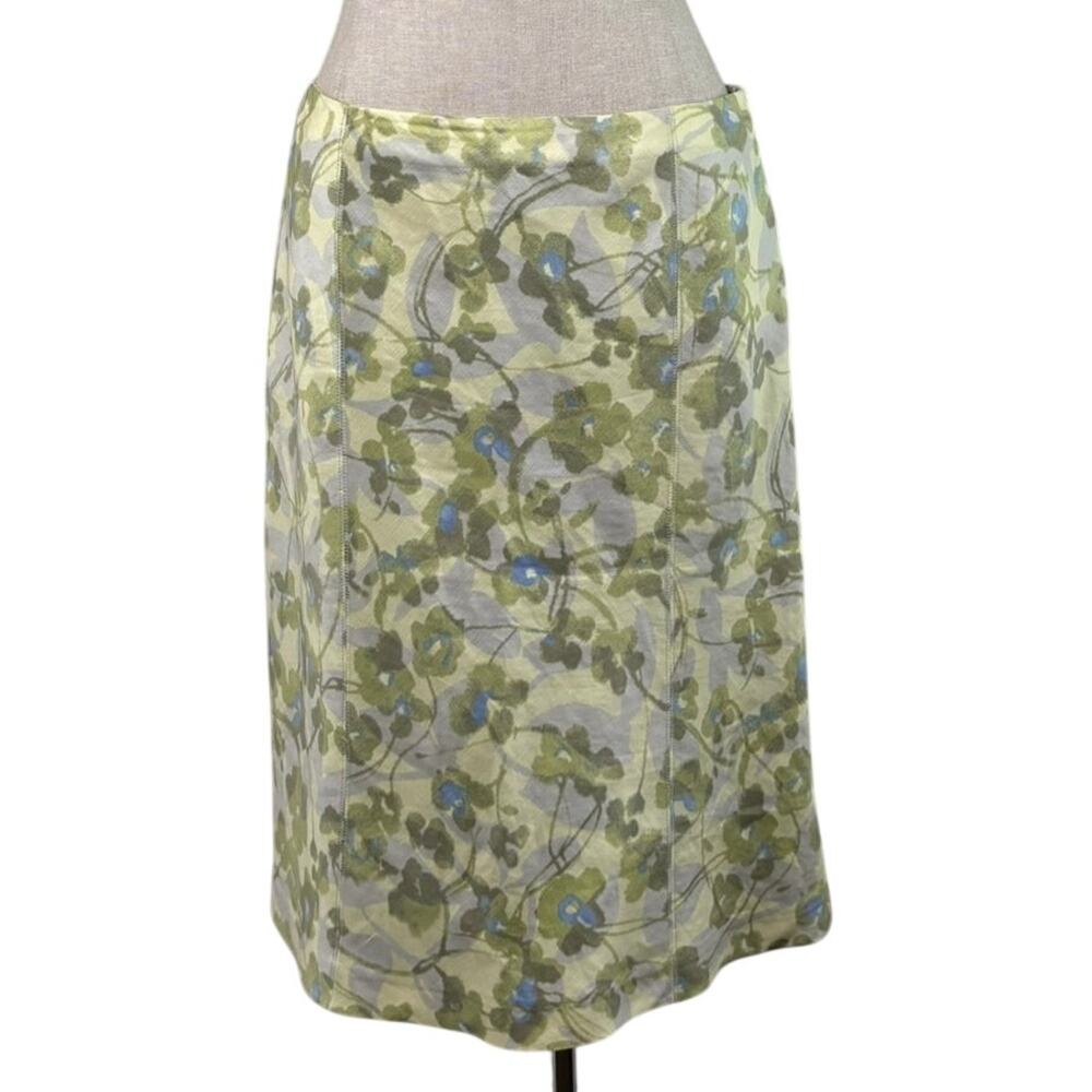 Vintage Sigrid Olsen Silk Linen Skirt Straight Knee Length Sz 8 Y2K Minimal
